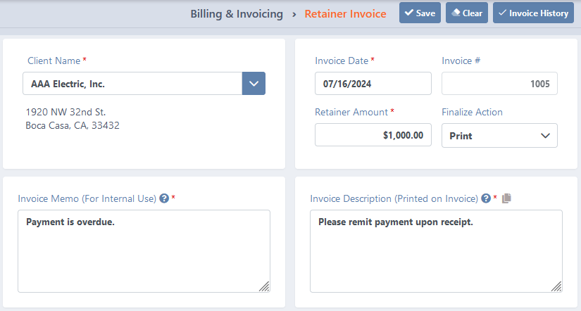 Retainer Invoice