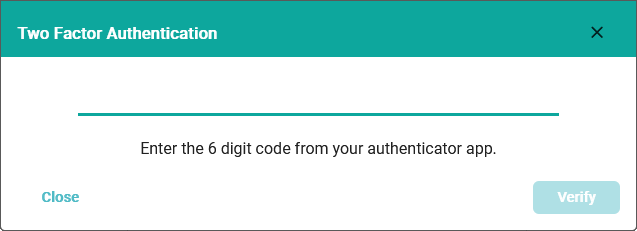 Two Factor Authentication window